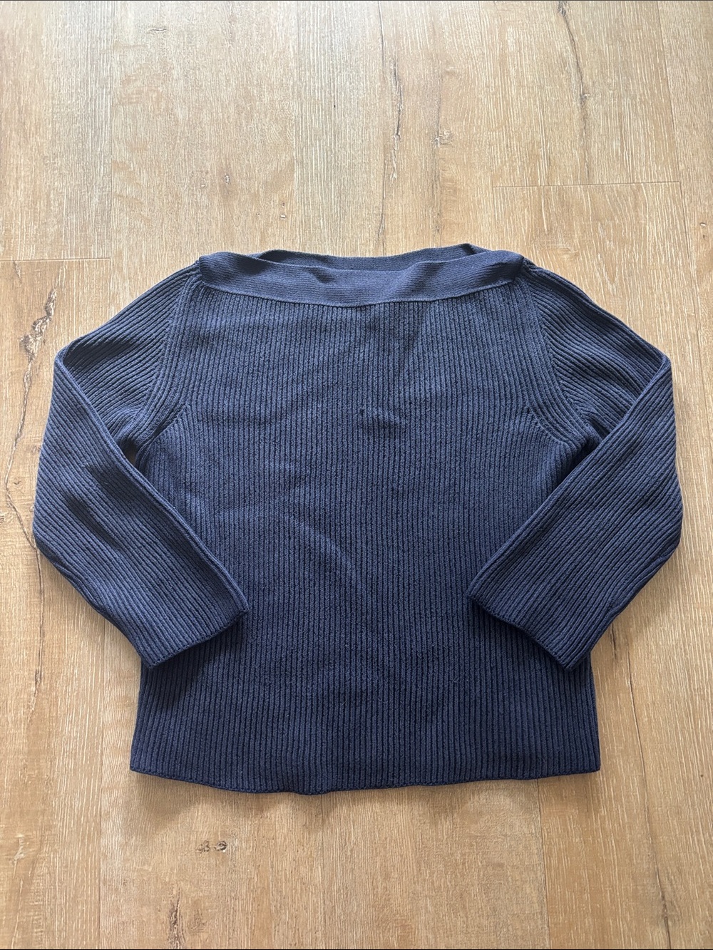 Hermes Navy Ribbed Boat Neck Knit Sweater